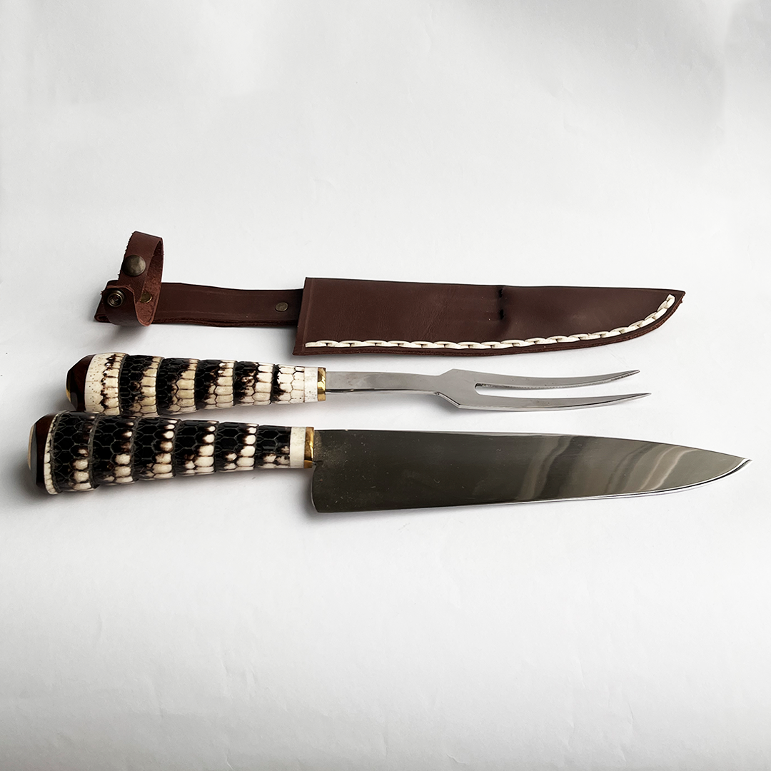 Fork and Knife Set "Armadillo"- Leather sheath